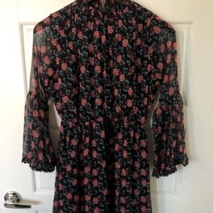 Navy + Red Floral Flowy Dress